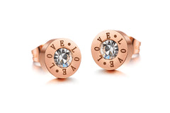 Women's 'Love' Rose Gold Plated CZ Stud Earrings