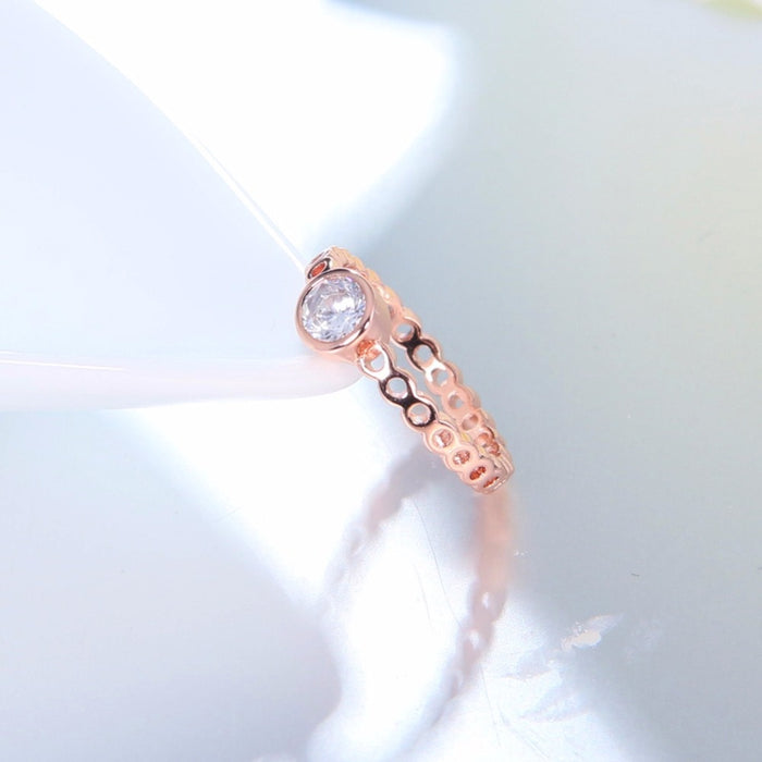 Women's Hollow Channel Rose Gold Plated CZ Ring