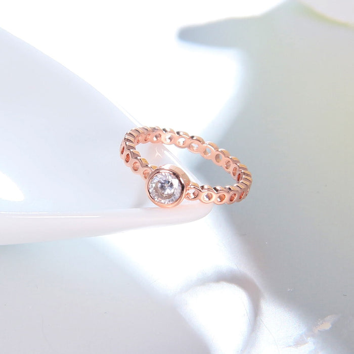 Women's Hollow Channel Rose Gold Plated CZ Ring