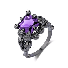 Women's Retro Gothic Skull Gunmetal Claw Set CZ Crystal Ring