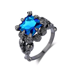 Women's Retro Gothic Skull Gunmetal Claw Set CZ Crystal Ring