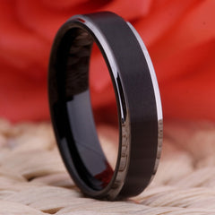 Couple's Matching Set of 6mm and 8mm Classic Black Tungsten Carbide Rings