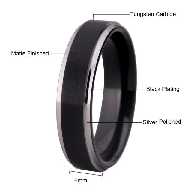 Couple's Matching Set of 6mm and 8mm Classic Black Tungsten Carbide Rings