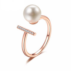 Women's Metal Imitation Pearl and Gemstone Adjustable Ring