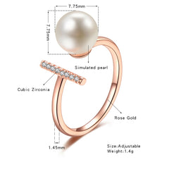 Women's Metal Imitation Pearl and Gemstone Adjustable Ring