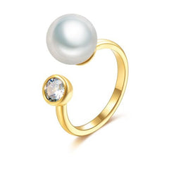 Women's Metal Imitation Pearl and Gemstone Adjustable Ring