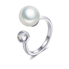 Women's Metal Imitation Pearl and Gemstone Adjustable Ring