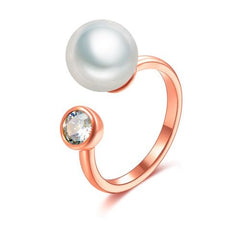 Women's Metal Imitation Pearl and Gemstone Adjustable Ring