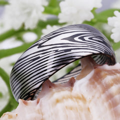 Couple's Matching Set of 6mm and 8mm Silver Damascus Steel Tungsten Carbide Rings