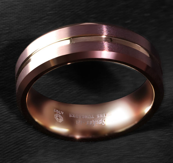 Women's 8mm Brushed Ruby Rose Gold Tungsten Carbide Ring