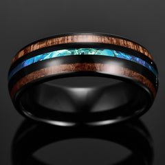 Men's 8mm Black Dome Inlaid Acacia Opal Tungsten Carbide Ring