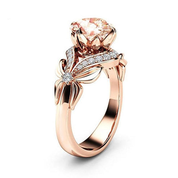 Women's European Vintage Rose and Knot CZ Rose Gold Plated Ring