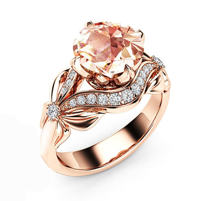 Women's European Vintage Rose and Knot CZ Rose Gold Plated Ring