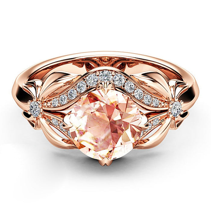 Women's European Vintage Rose and Knot CZ Rose Gold Plated Ring