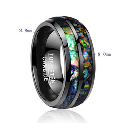 Men's 8mm Electroplated Inlaid Shell and Opal Dome Black Tungsten Carbide Ring