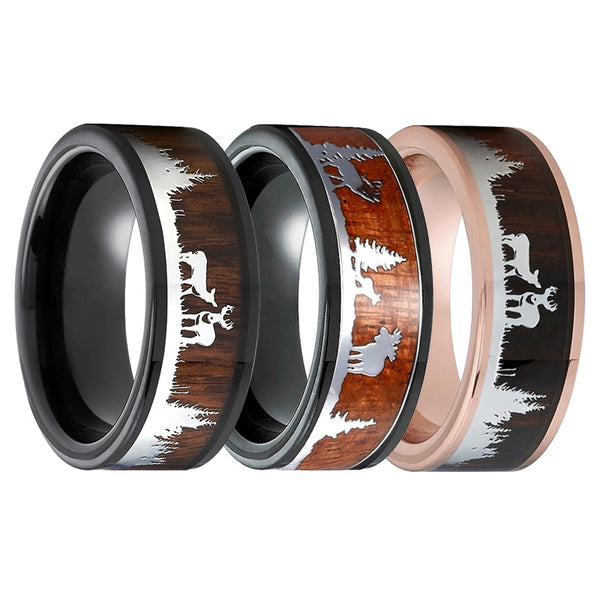 Men's 8mm Hunting Wood Inlay Tungsten Carbide Ring