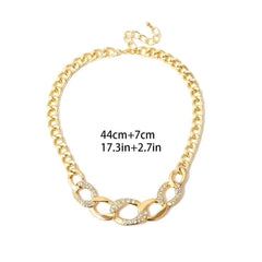 Women's Thick Link Metal and Rhinestone Necklace