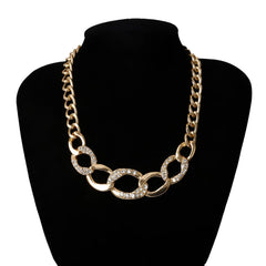 Women's Thick Link Metal and Rhinestone Necklace