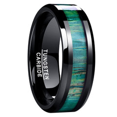 Men's 8mm Seafoam Green Wood Inlay Black Tungsten Carbide Ring