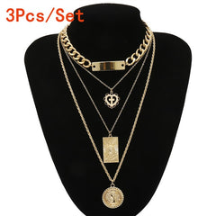 Women's Vintage Hip Hop Carved Coin Queen Pendant Metal Necklace