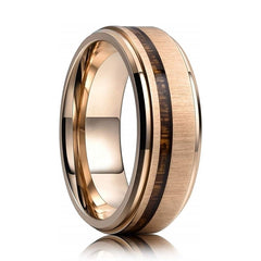 Women's 8mm Inlaid Koa Wood Gold Tungsten Carbide Ring