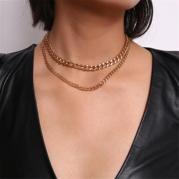 Women's Thin Link Metal Layered Necklace