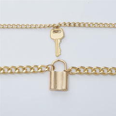 Women's Vintage Lover's Lock and Key Pendant Metal Necklace