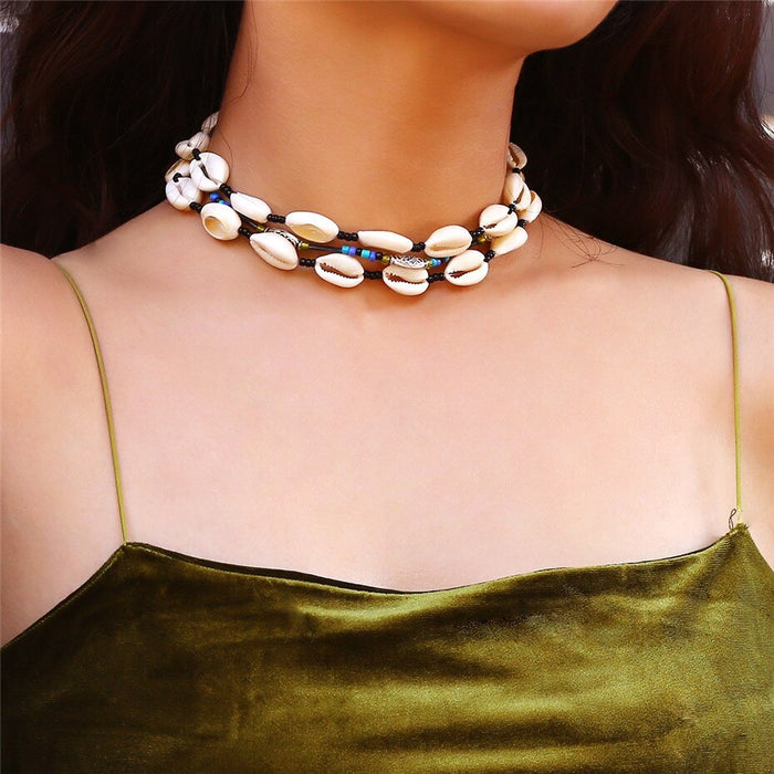 Women's Bohemian Layer Antique Shell Choker Necklace