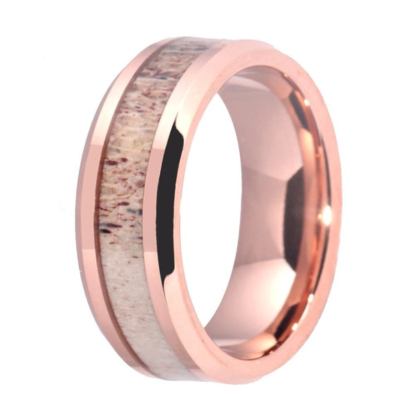 Women's 8mm Rose Gold and Pink Stone Inlay Tungsten Carbide Ring