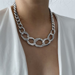 Women's Thick Link Metal and Rhinestone Necklace