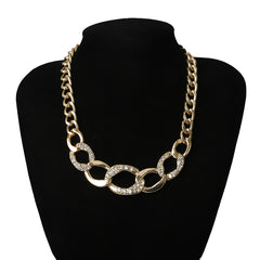 Women's Thick Link Metal and Rhinestone Necklace