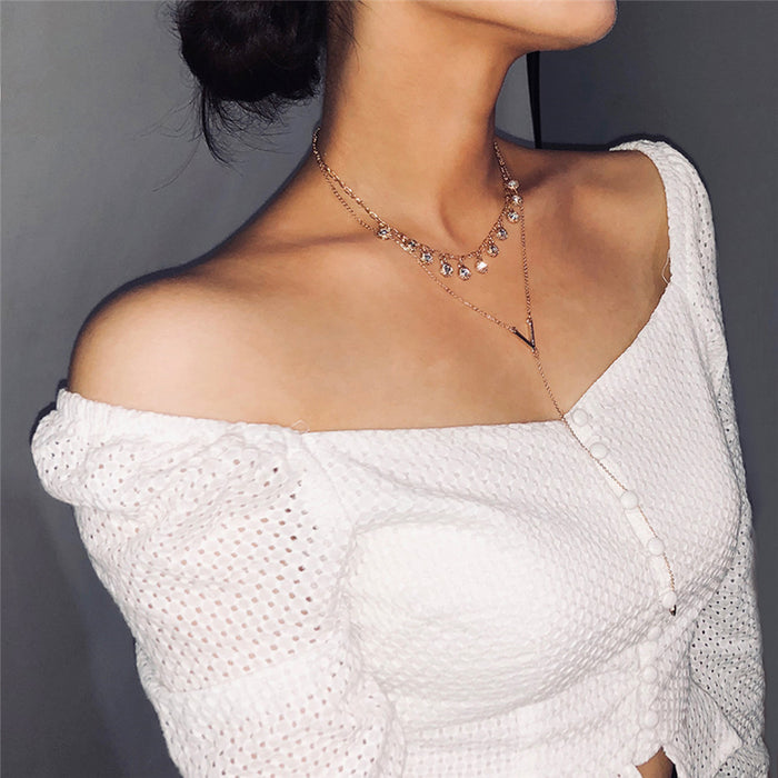 Women's Fashion Double Layer Crystal Necklace