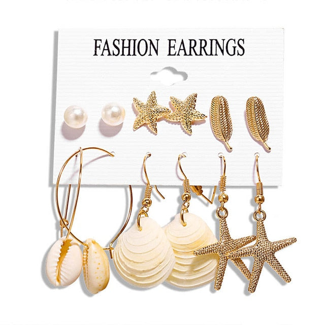 Women's Seashell 6 Piece Set Drop | Post '2.0' Earrings