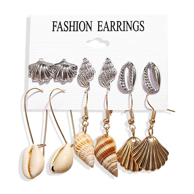 Women's Seashell 6 Piece Set Drop | Post Earrings