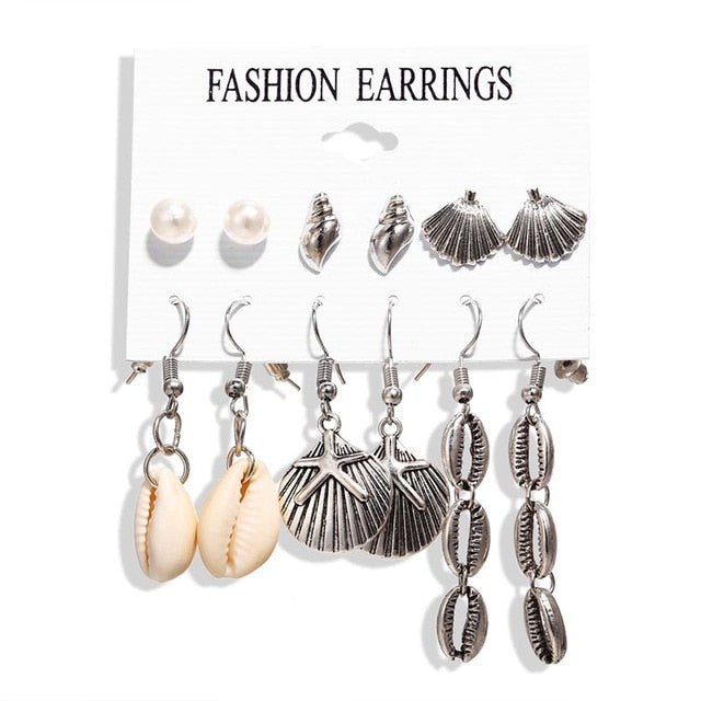 Women's Metal Seashell 6 Piece Set Drop | Post Earrings