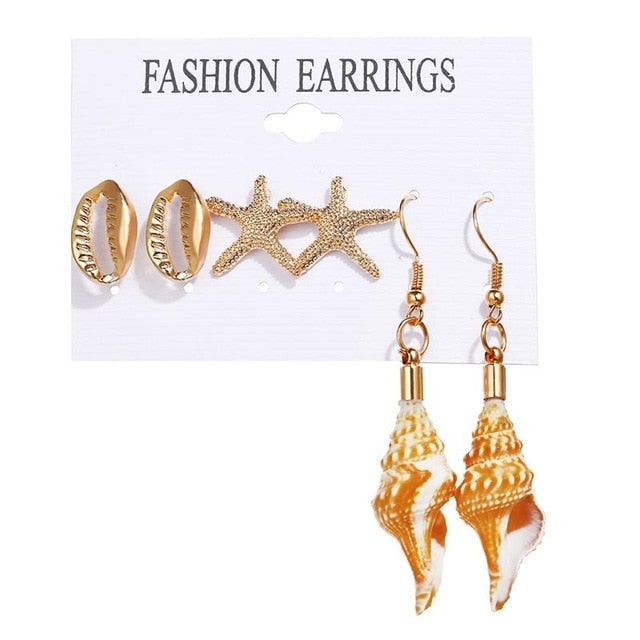 Women's Seashell 3 Piece Set Drop | Post '2.0' Earrings