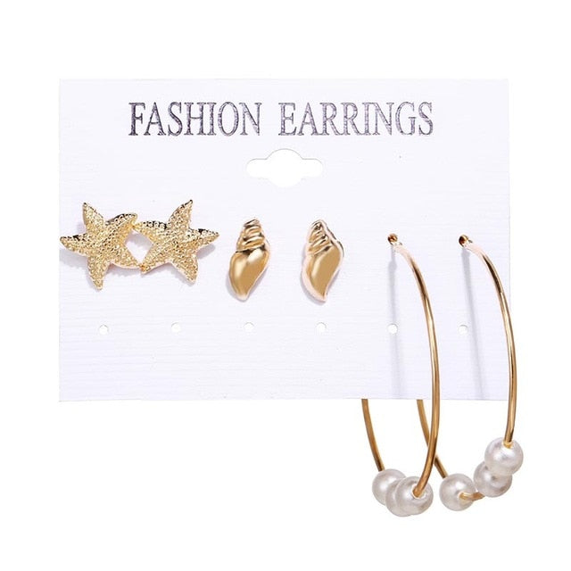 Women's Seashell 3 Piece Set Hoop | Post Earrings