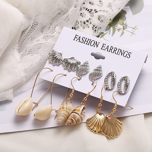 Women's Seashell 6 Piece Set Drop | Post Earrings