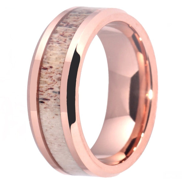 Women's 8mm Rose Gold and Pink Stone Inlay Tungsten Carbide Ring