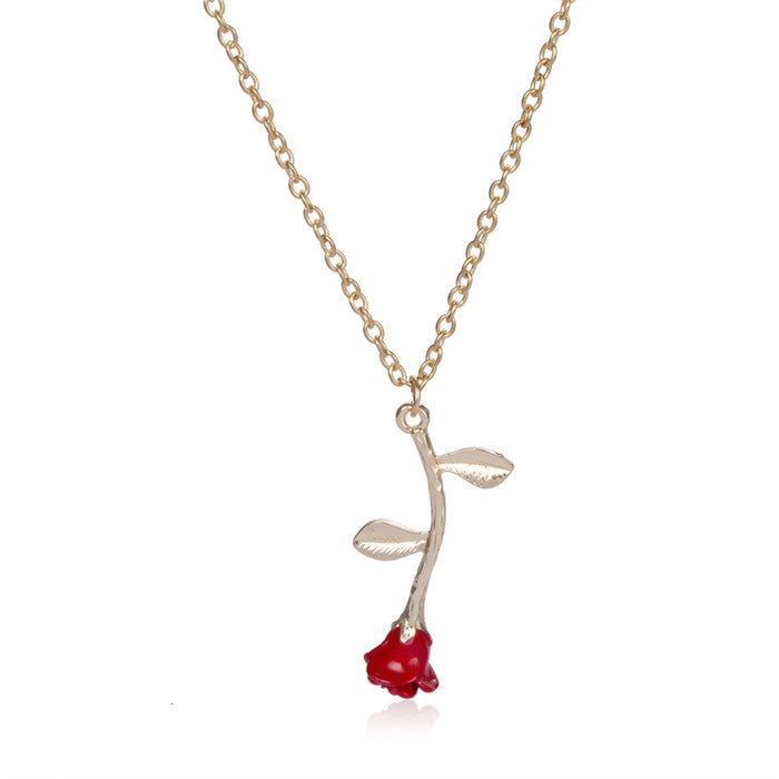 Women's Gothic Red Rose Flower Statement Necklace