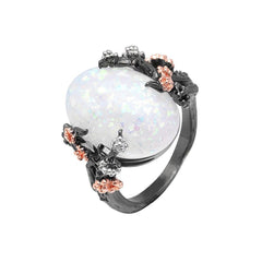 Women's Vintage Opal and Black Gold Plated Ring