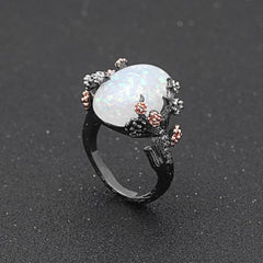 Women's Vintage Opal and Black Gold Plated Ring