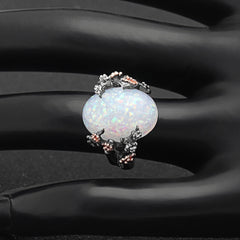 Women's Vintage Opal and Black Gold Plated Ring