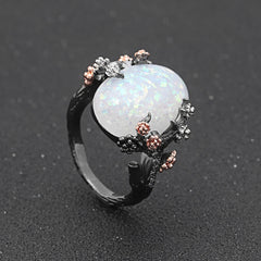 Women's Vintage Opal and Black Gold Plated Ring