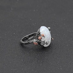 Women's Vintage Opal and Black Gold Plated Ring