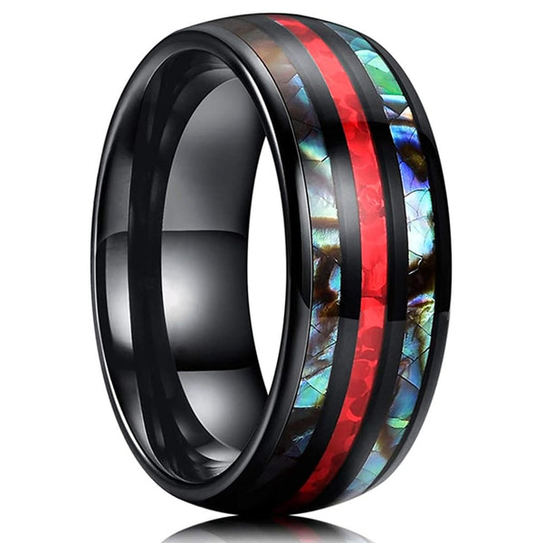 Men's 8mm Red Opal Inlaid Abalone Shell Tungsten Carbide Ring