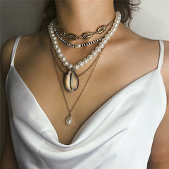 Women's Bohemian White Imitation Pearl Choker Necklace