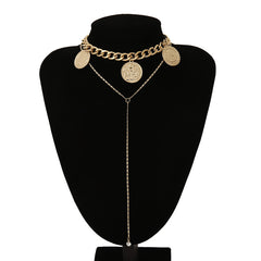 Women's Vintage Big Coin Pendant Metal Necklace