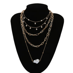 Women's Vintage Layered Baroque Pearl Pendant Necklace