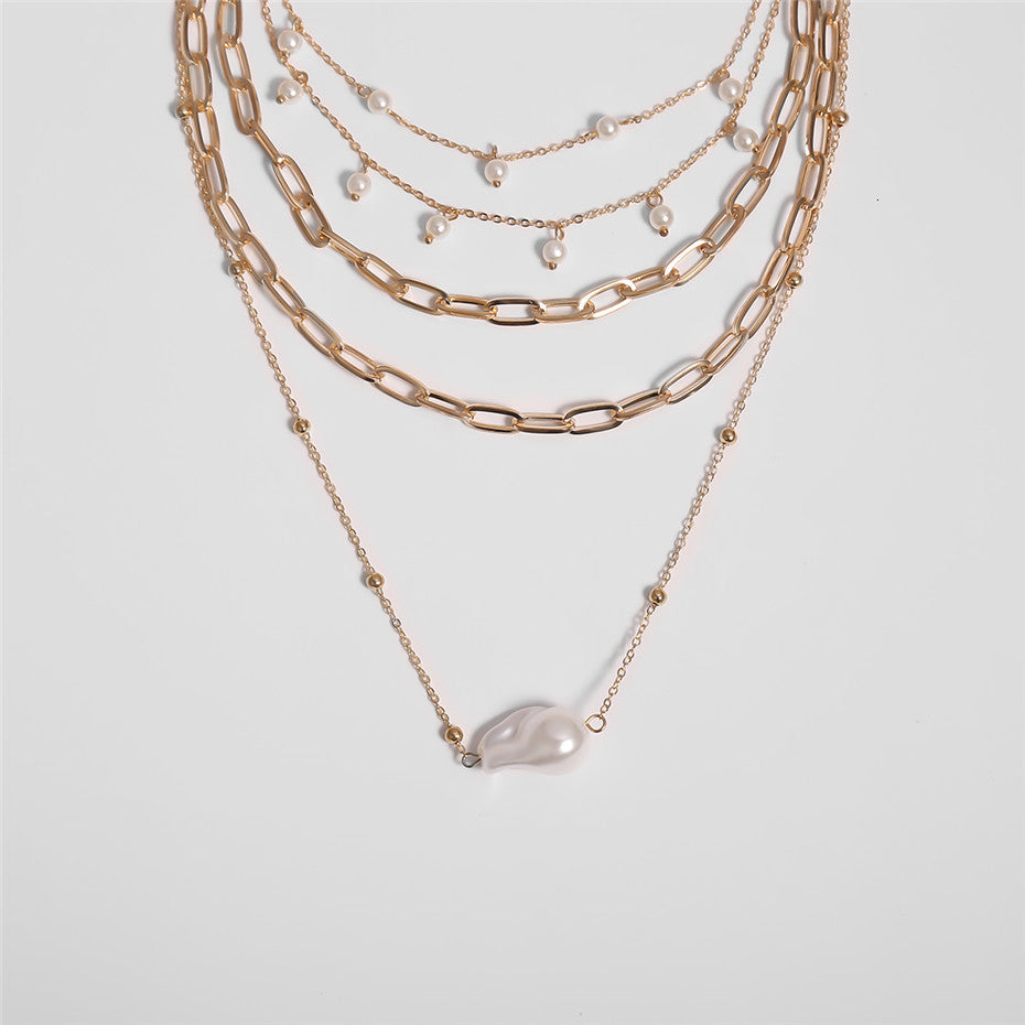 Women's Vintage Layered Baroque Pearl Pendant Necklace